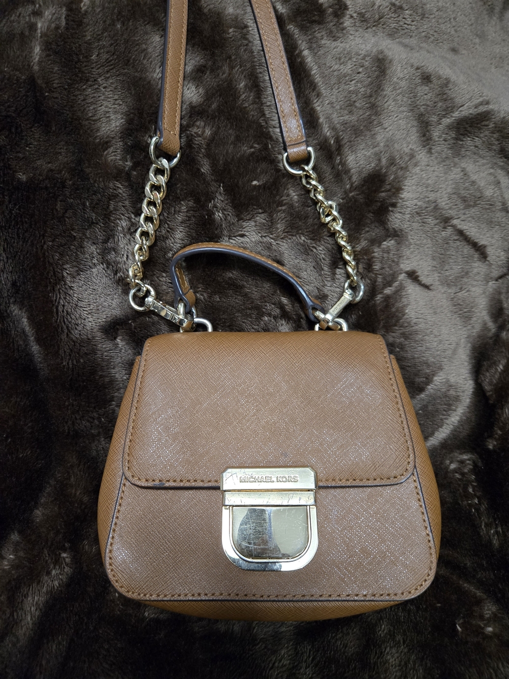 Vintage Michael Kors Brown Leather Satchel with Gold Hardware